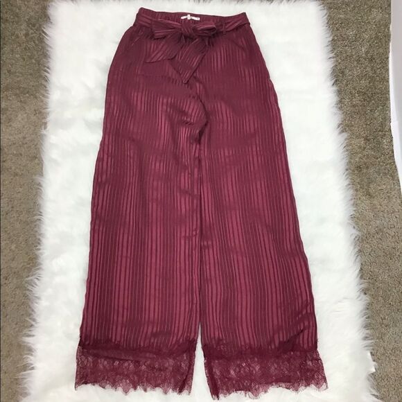 Tularosa Sheer Lace Wide Leg Belted Lace Hem Pants Size Small - Picture 2 of 8